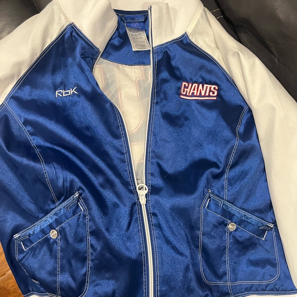 Reebok Blue and White women’s NY Giants satin Jacket